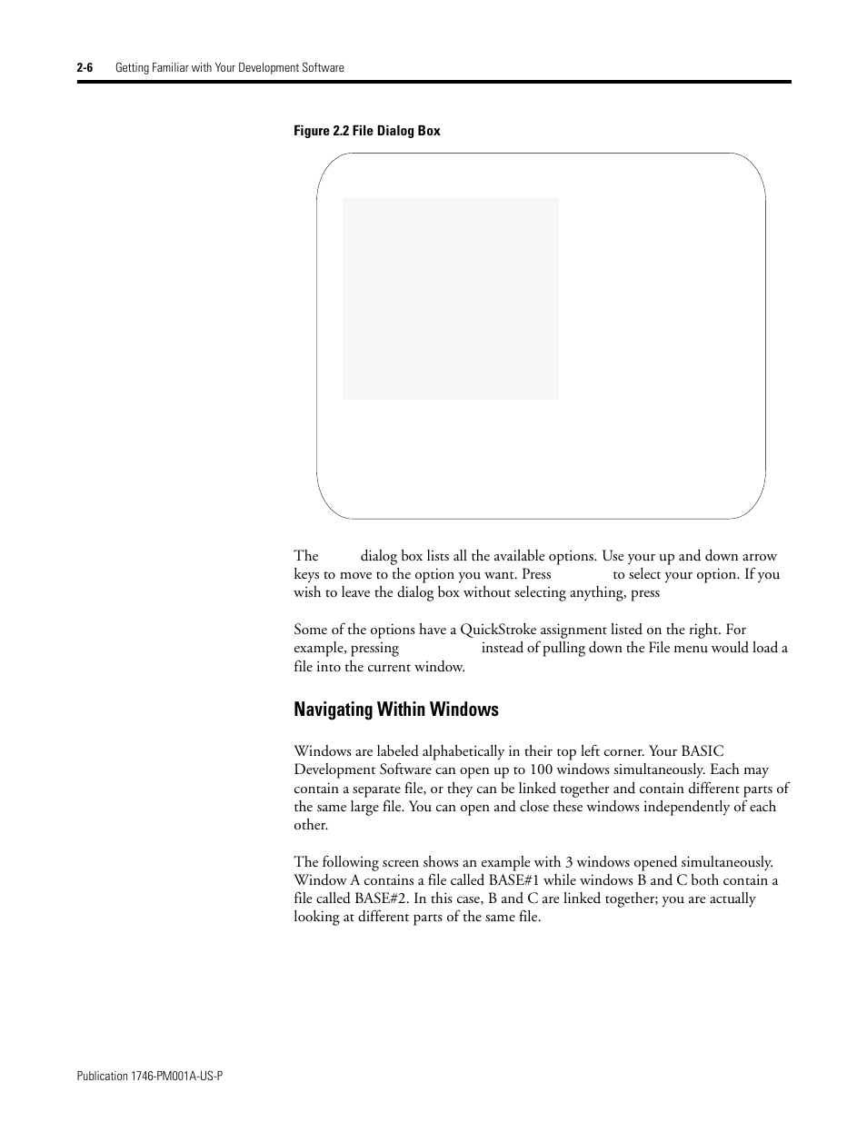 Navigating within windows -6, Navigating within windows | Rockwell Automation 1747-PBASE BASIC Development Software Programming Manual User Manual | Page 26 / 144