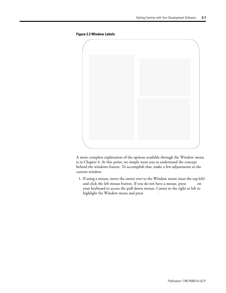 Figure 2.3 window labels | Rockwell Automation 1747-PBASE BASIC Development Software Programming Manual User Manual | Page 27 / 144