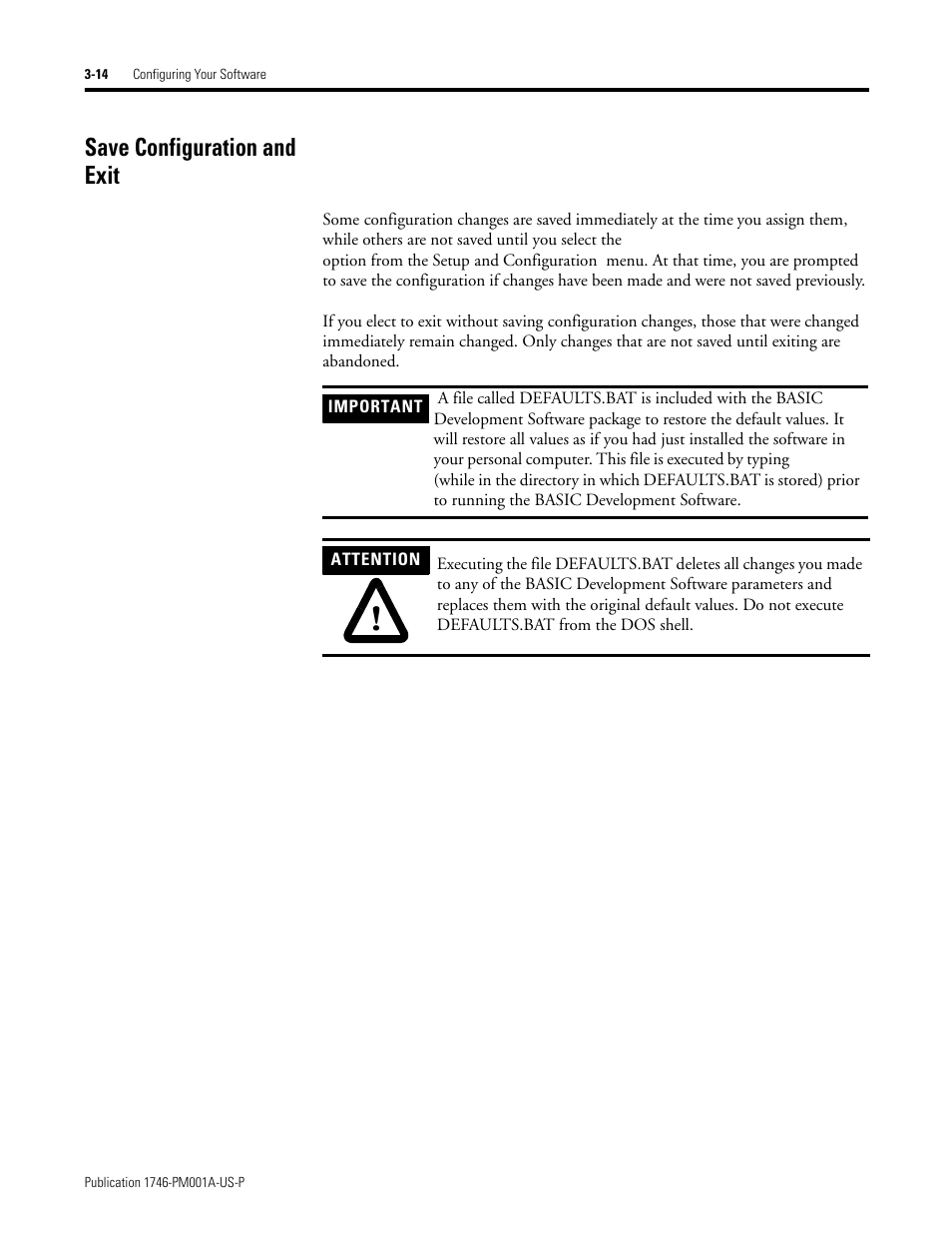 Save configuration and exit, Save configuration and exit -14 | Rockwell Automation 1747-PBASE BASIC Development Software Programming Manual User Manual | Page 48 / 144