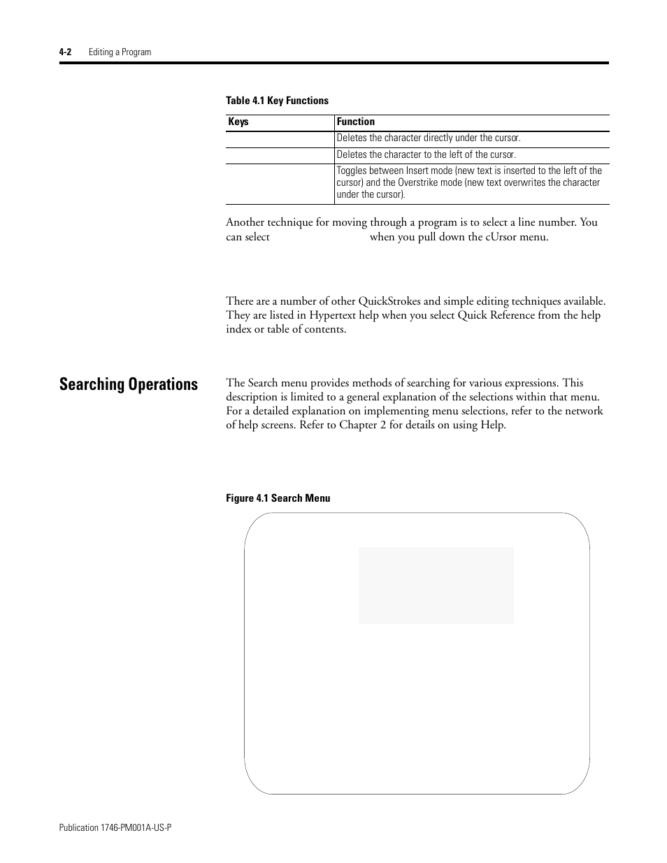 Searching operations, Searching operations -2, When you pull down the cursor menu | Rockwell Automation 1747-PBASE BASIC Development Software Programming Manual User Manual | Page 50 / 144