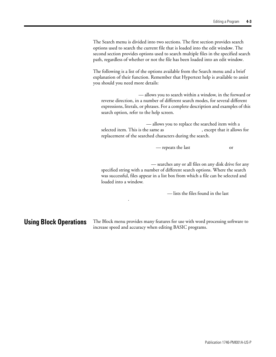 Using block operations, Using block operations -3 | Rockwell Automation 1747-PBASE BASIC Development Software Programming Manual User Manual | Page 51 / 144