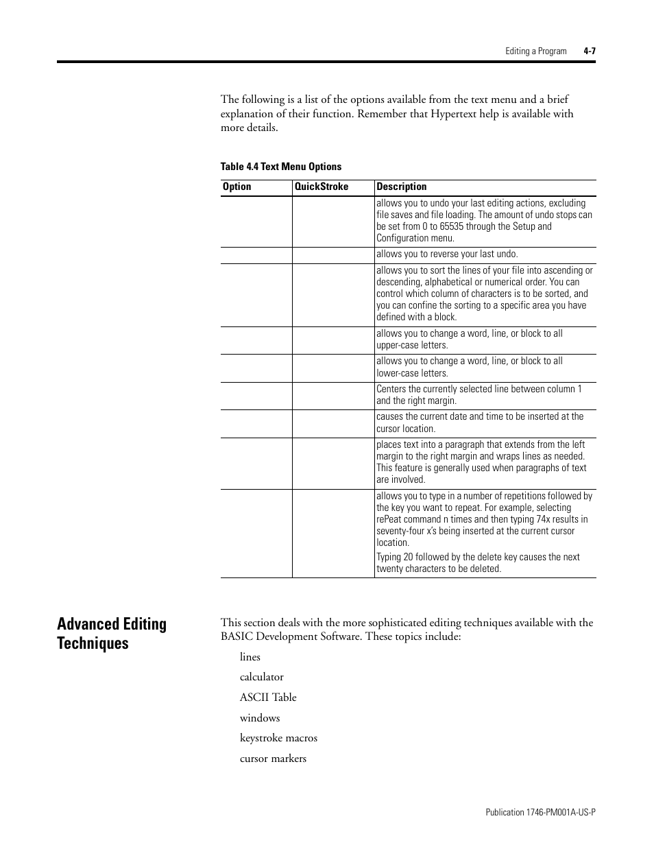 Advanced editing techniques, Advanced editing techniques -7 | Rockwell Automation 1747-PBASE BASIC Development Software Programming Manual User Manual | Page 55 / 144