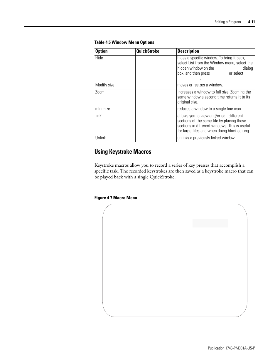 Using keystroke macros -11, Using keystroke macros | Rockwell Automation 1747-PBASE BASIC Development Software Programming Manual User Manual | Page 59 / 144