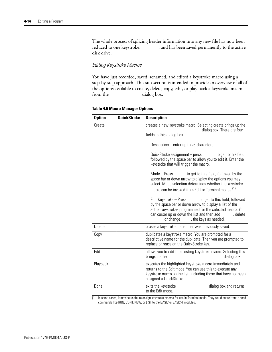 Editing keystroke macros | Rockwell Automation 1747-PBASE BASIC Development Software Programming Manual User Manual | Page 62 / 144