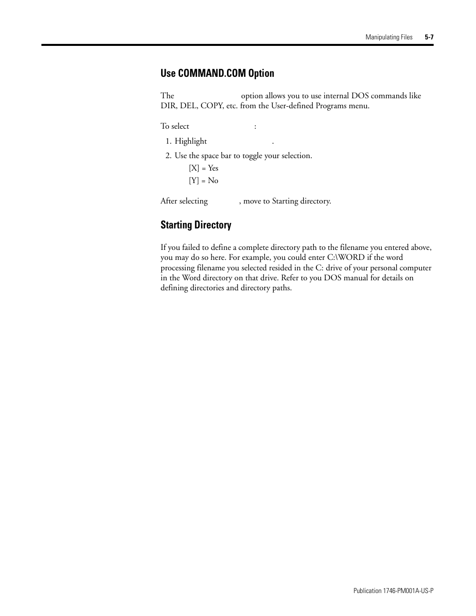 Use command.com option starting directory, Translator configuration -4, Starting directory | Rockwell Automation 1747-PBASE BASIC Development Software Programming Manual User Manual | Page 71 / 144