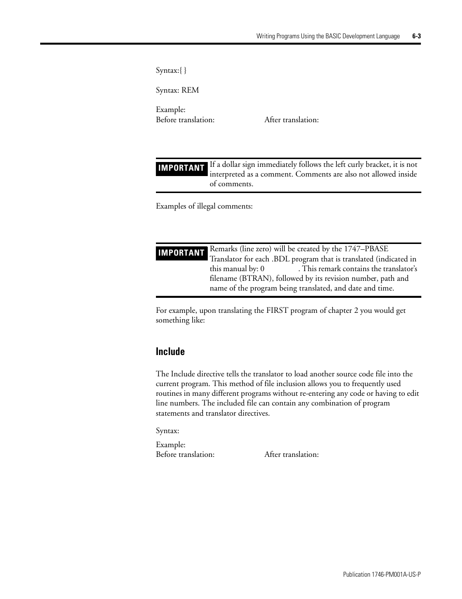 Include -3, Include | Rockwell Automation 1747-PBASE BASIC Development Software Programming Manual User Manual | Page 75 / 144