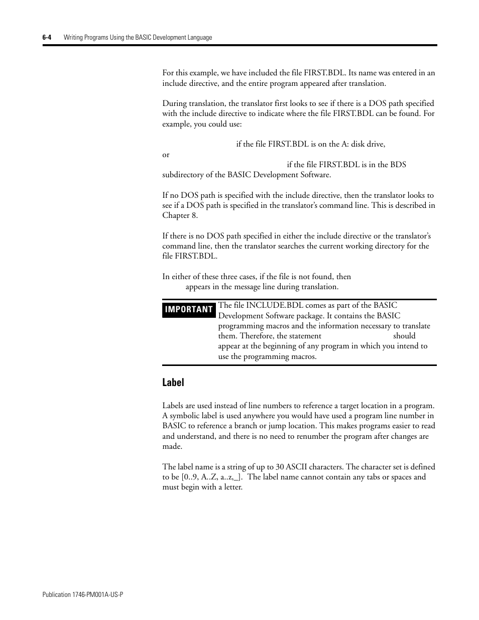 Label -4, Label | Rockwell Automation 1747-PBASE BASIC Development Software Programming Manual User Manual | Page 76 / 144