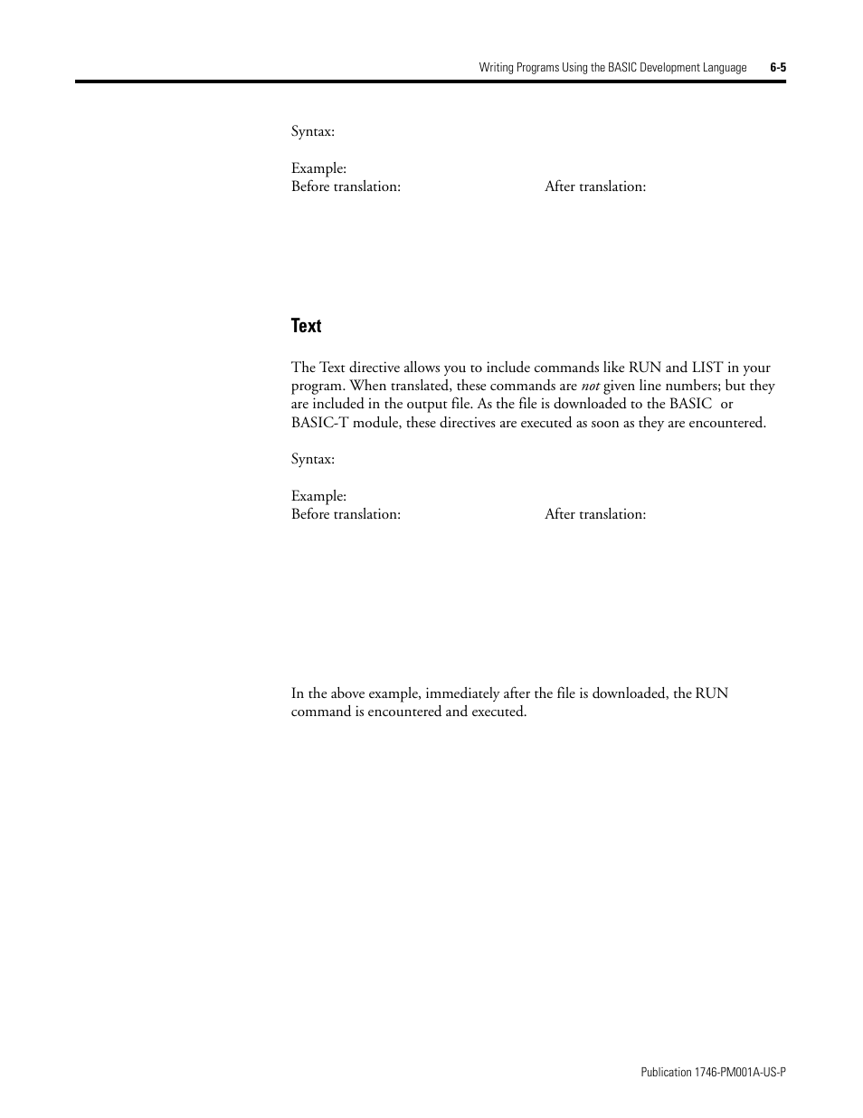 Text -5, Text | Rockwell Automation 1747-PBASE BASIC Development Software Programming Manual User Manual | Page 77 / 144