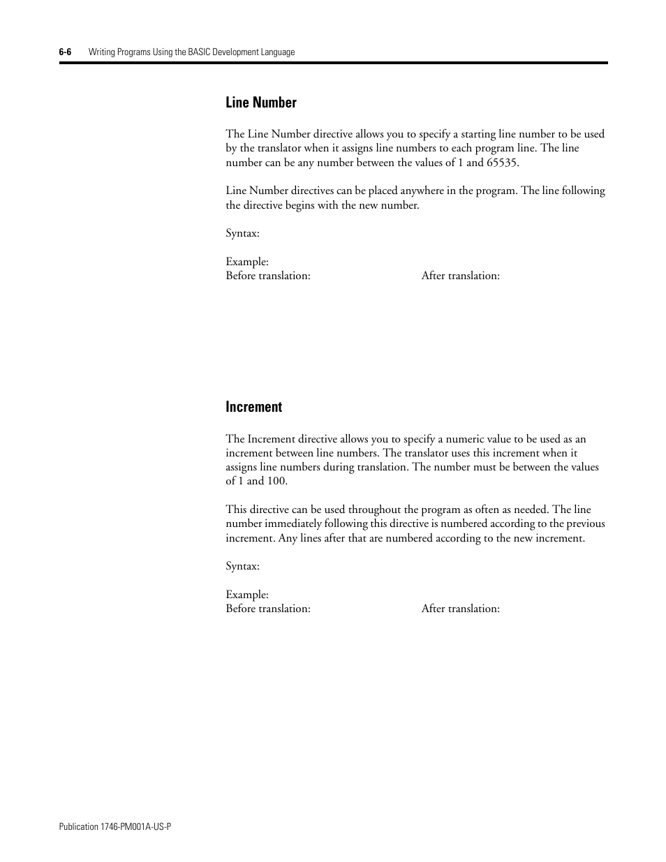 Line number -6 increment -6, Line number, Increment | Rockwell Automation 1747-PBASE BASIC Development Software Programming Manual User Manual | Page 78 / 144