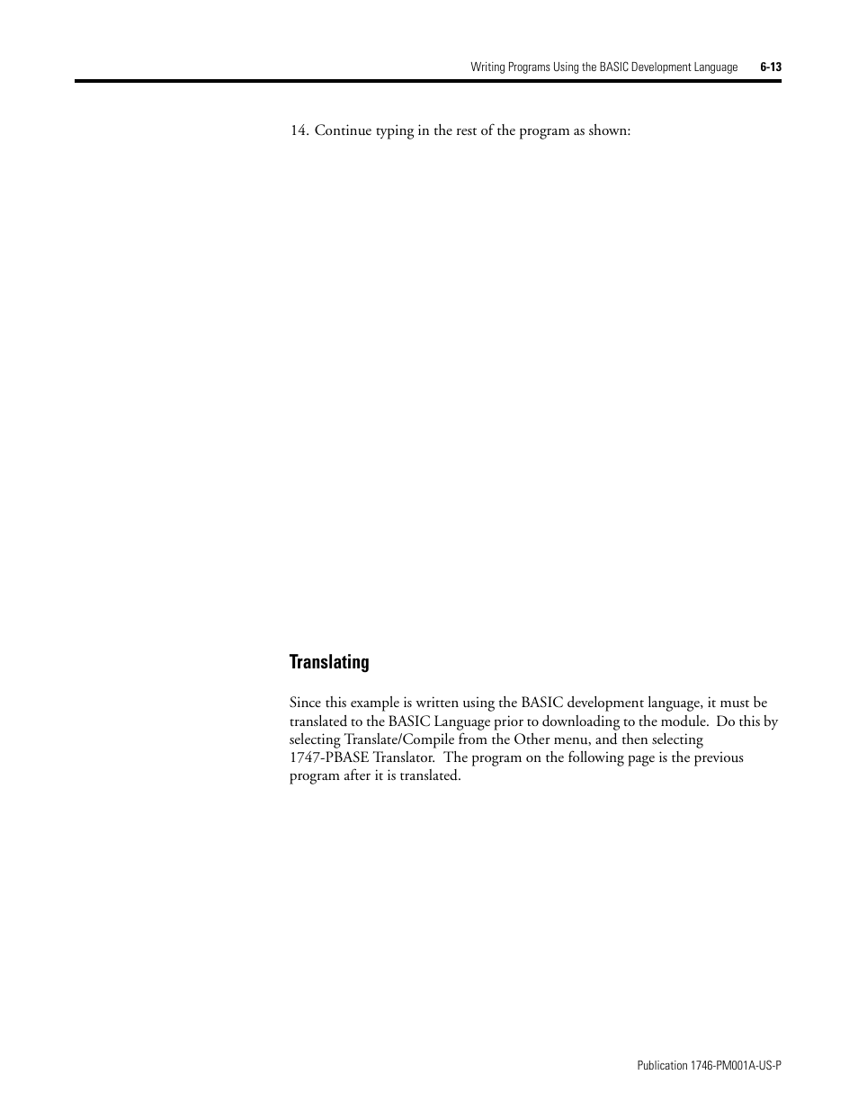 Translating -13, Translating | Rockwell Automation 1747-PBASE BASIC Development Software Programming Manual User Manual | Page 85 / 144