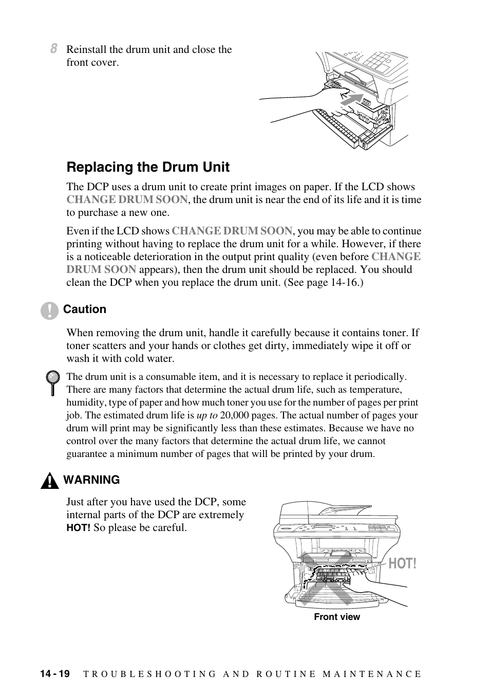 Replacing the drum unit, Replacing the drum unit -19 | Brother DCP-1400 User Manual | Page 128 / 147