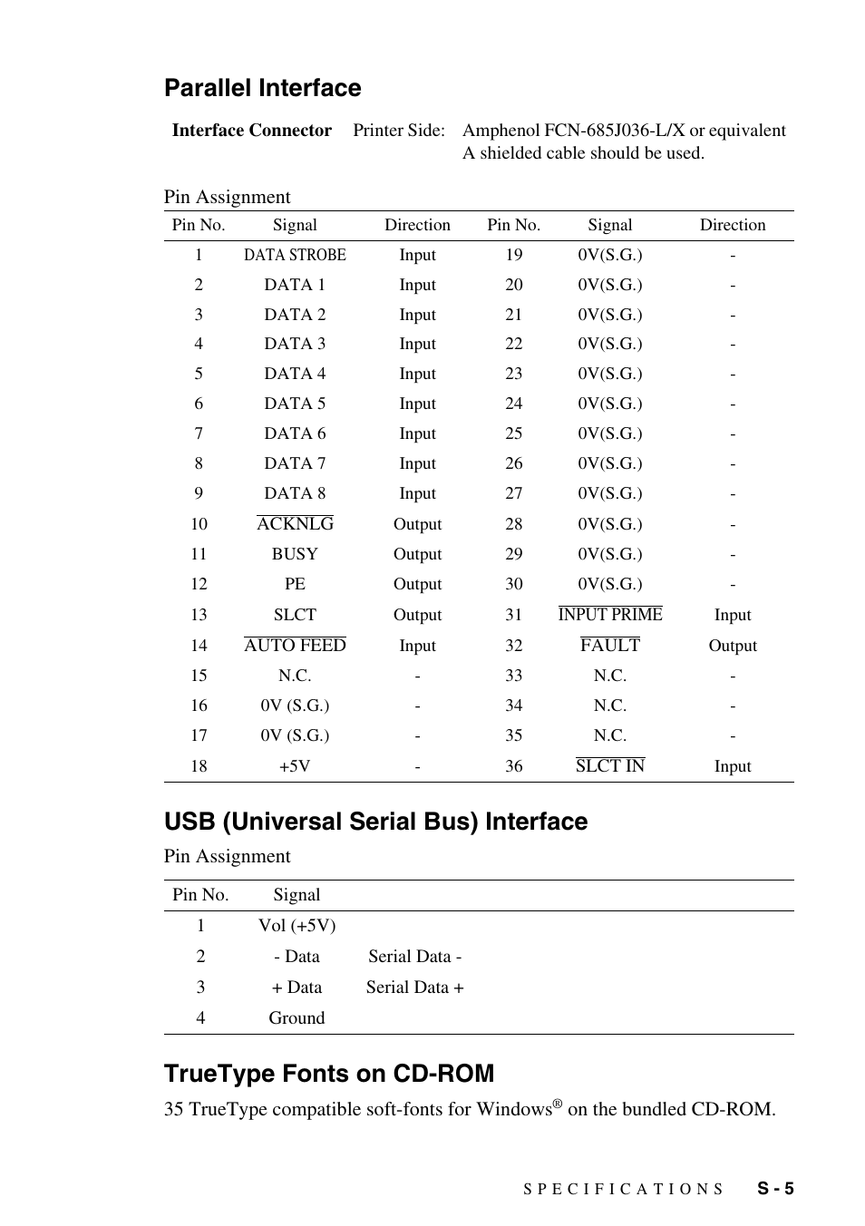 Parallel interface, Usb (universal serial bus) interface, Truetype fonts on cd-rom | Brother DCP-1400 User Manual | Page 141 / 147