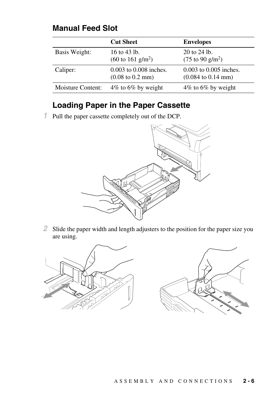 Manual feed slot, Loading paper in the paper cassette | Brother DCP-1400 User Manual | Page 27 / 147