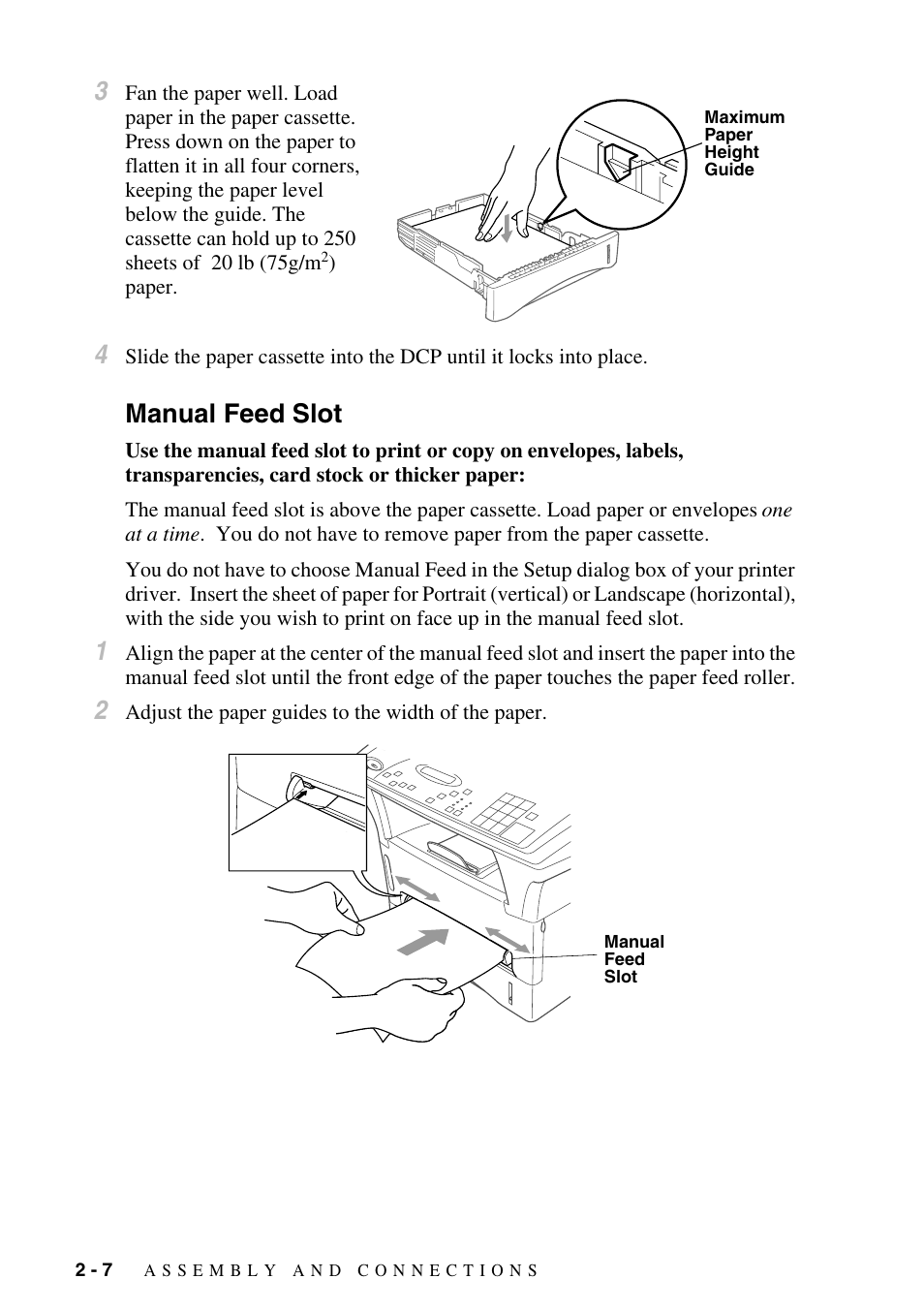 Manual feed slot, Manual feed slot -7 | Brother DCP-1400 User Manual | Page 28 / 147