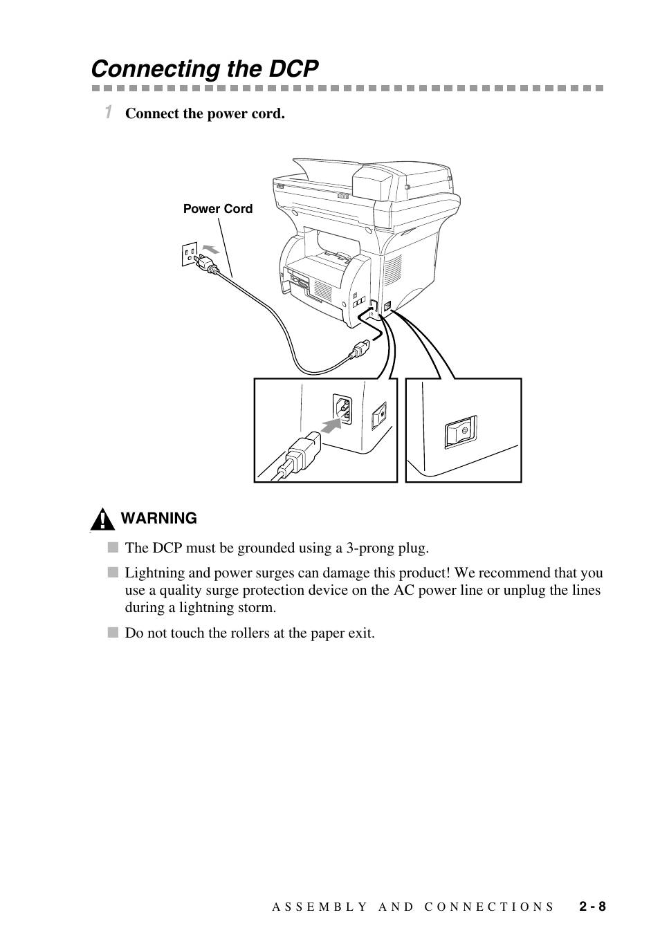 Connecting the dcp, Connecting the dcp -8 | Brother DCP-1400 User Manual | Page 29 / 147