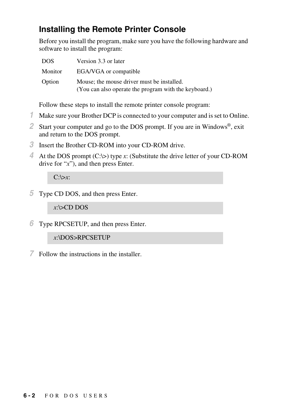 Installing the remote printer console, Installing the remote printer console -2 | Brother DCP-1400 User Manual | Page 48 / 147