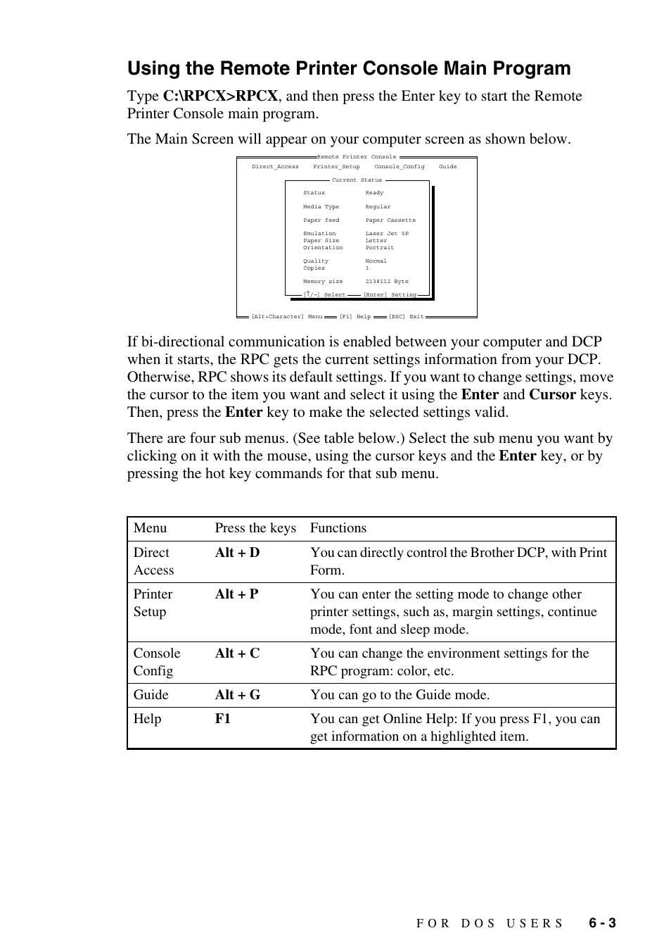 Using the remote printer console main program, Using the remote printer console main program -3 | Brother DCP-1400 User Manual | Page 49 / 147