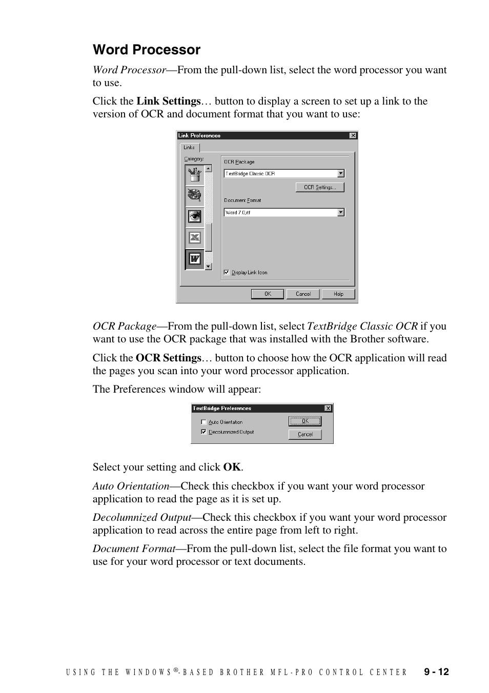 Word processor, Word processor -12 | Brother DCP-1400 User Manual | Page 91 / 147