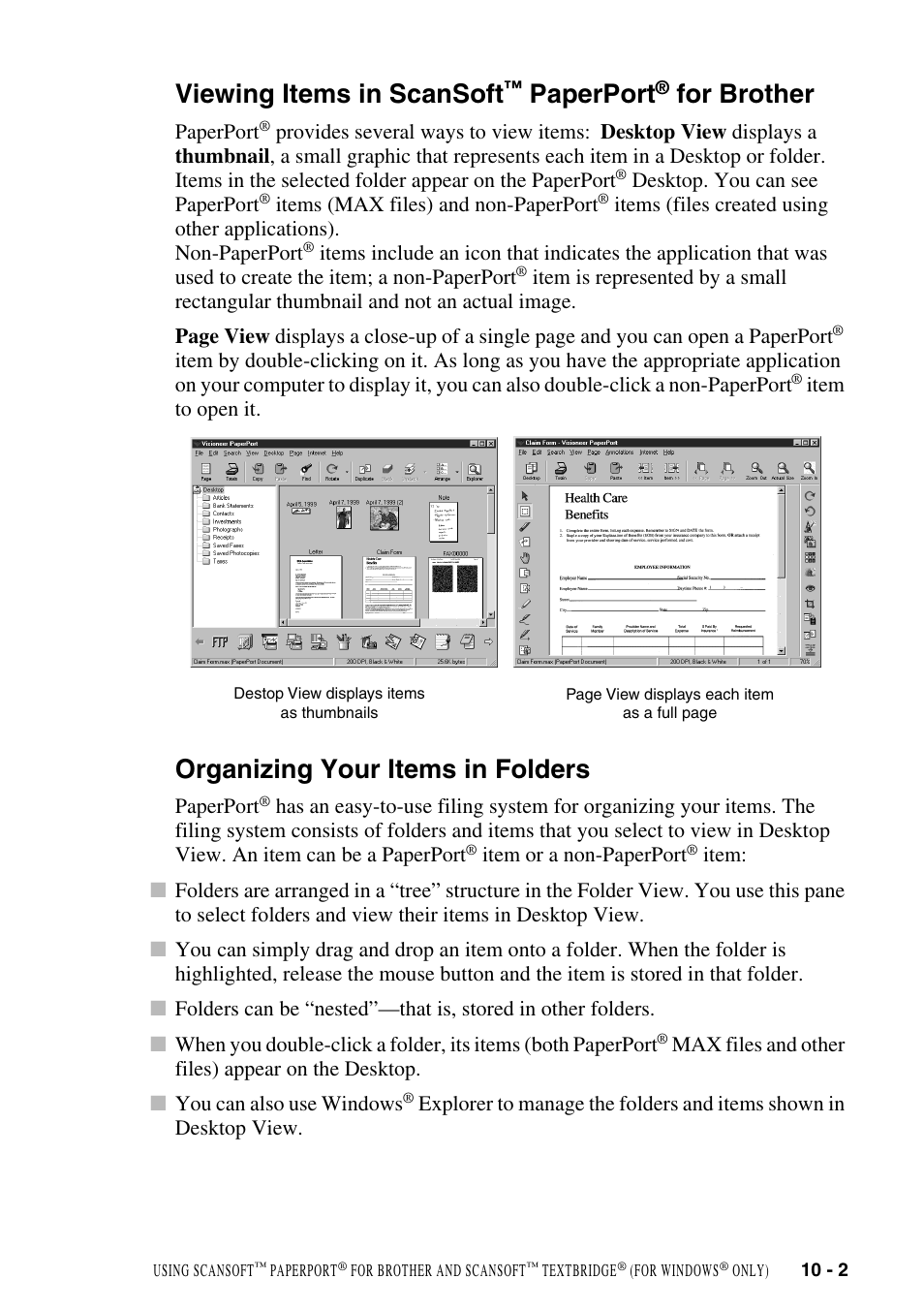 Viewing items in scansoft™ paperport® for brother, Organizing your items in folders, Viewing items in scansoft | Paperport, For brother -2, Organizing your items in folders -2, For brother | Brother DCP-1400 User Manual | Page 95 / 147