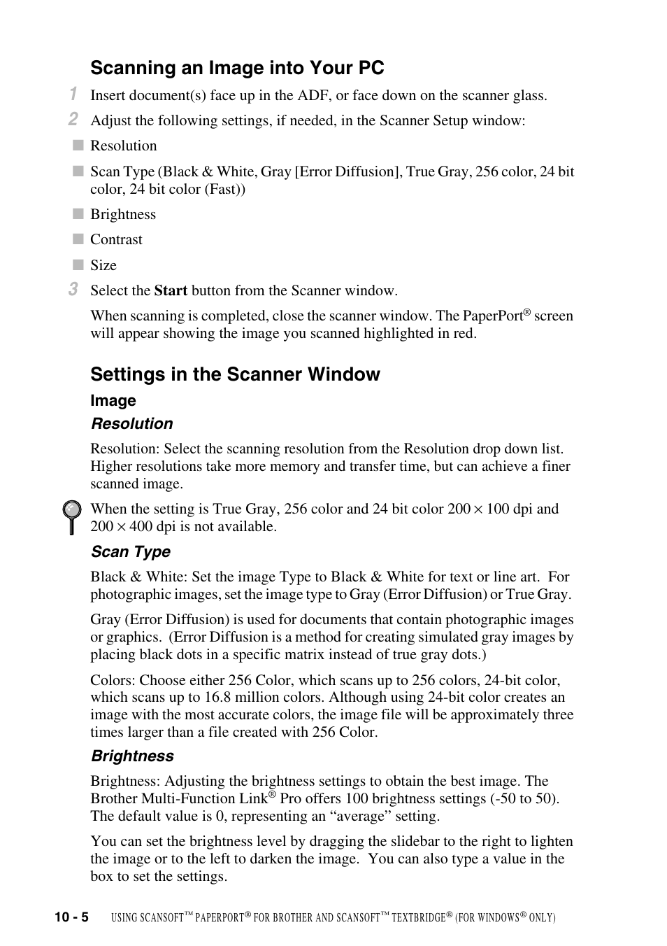 Scanning an image into your pc, Settings in the scanner window, Image | Image -5, Scanning an image into your pc 1 | Brother DCP-1400 User Manual | Page 98 / 147