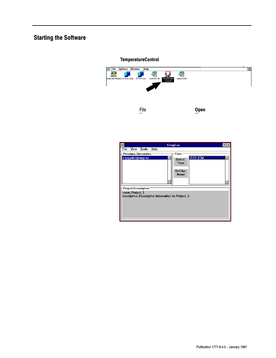 Starting the software | Rockwell Automation 1771-TCM TEMPERATURE CONTROL User Manual | Page 22 / 67