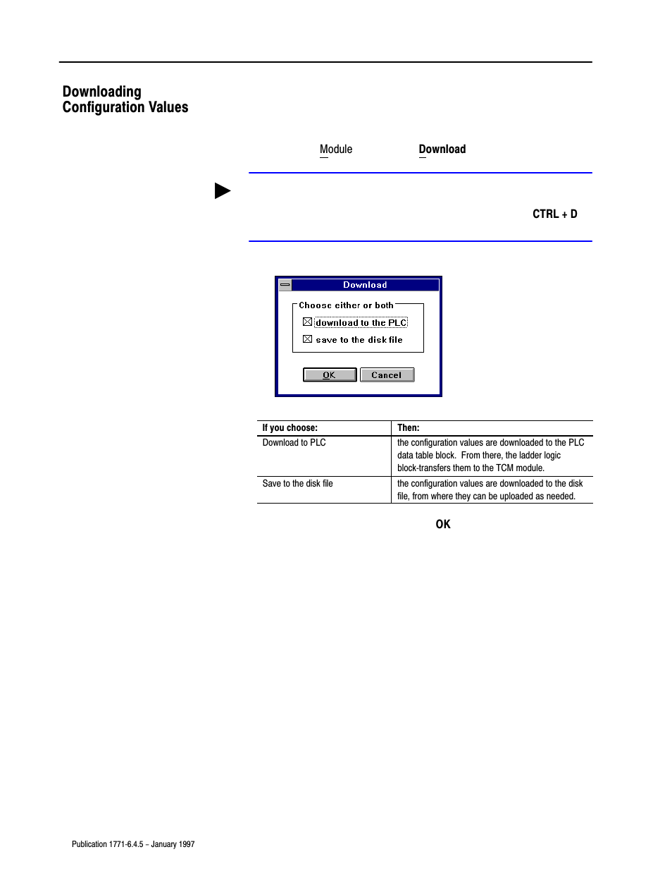 Downloading configuration values | Rockwell Automation 1771-TCM TEMPERATURE CONTROL User Manual | Page 31 / 67
