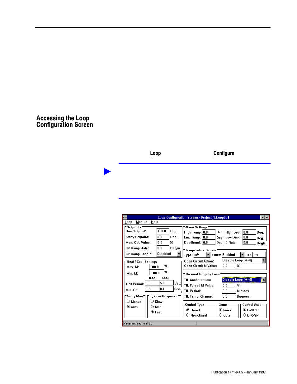 Accessing the loop configuration screen | Rockwell Automation 1771-TCM TEMPERATURE CONTROL User Manual | Page 42 / 67