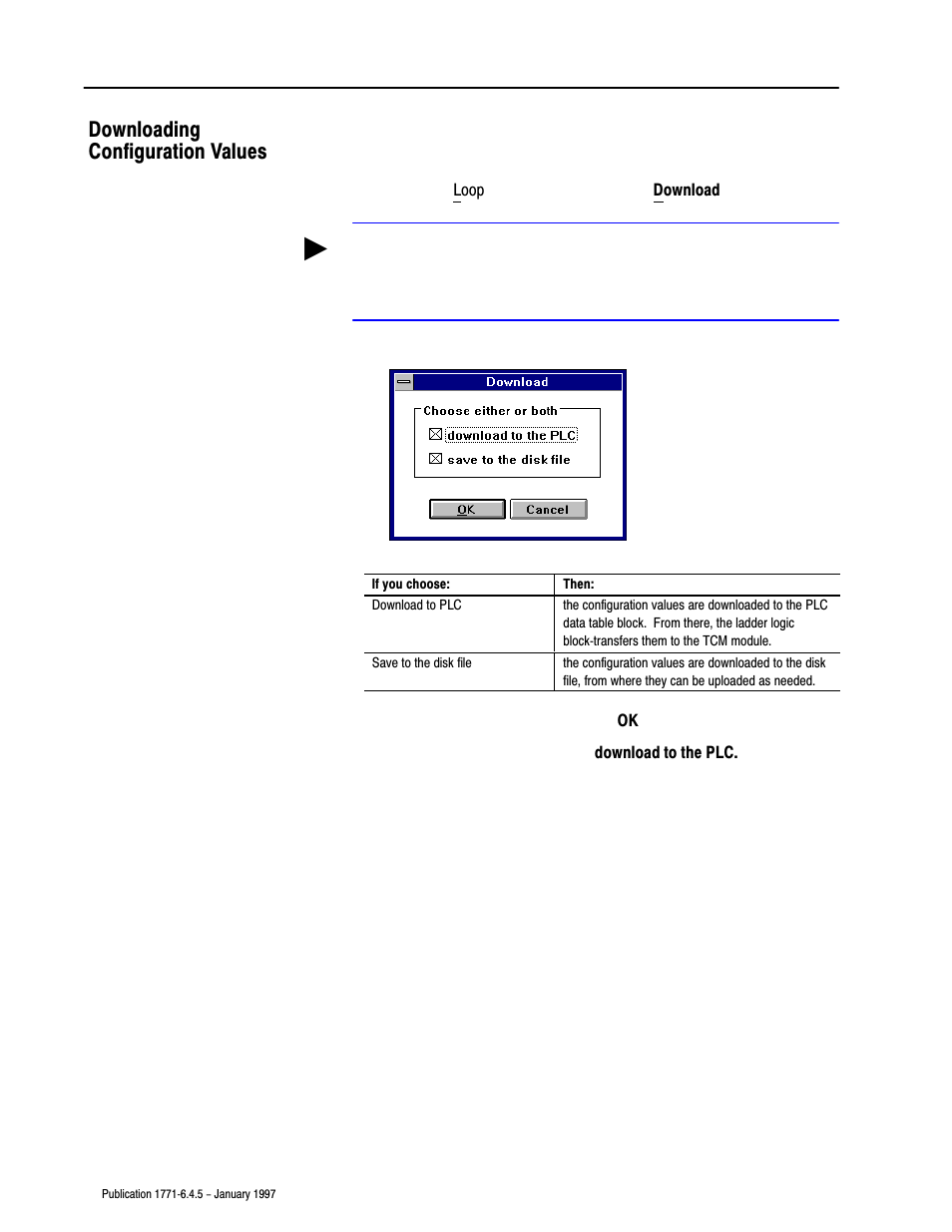 Downloading configuration values | Rockwell Automation 1771-TCM TEMPERATURE CONTROL User Manual | Page 45 / 67