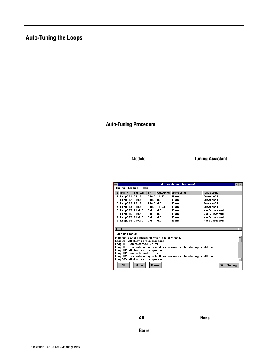 Autoćtuning the loops | Rockwell Automation 1771-TCM TEMPERATURE CONTROL User Manual | Page 53 / 67