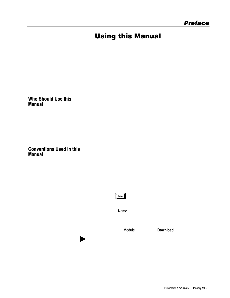 1771-6.4.5, preface, Using this manual, Preface | Rockwell Automation 1771-TCM TEMPERATURE CONTROL User Manual | Page 6 / 67