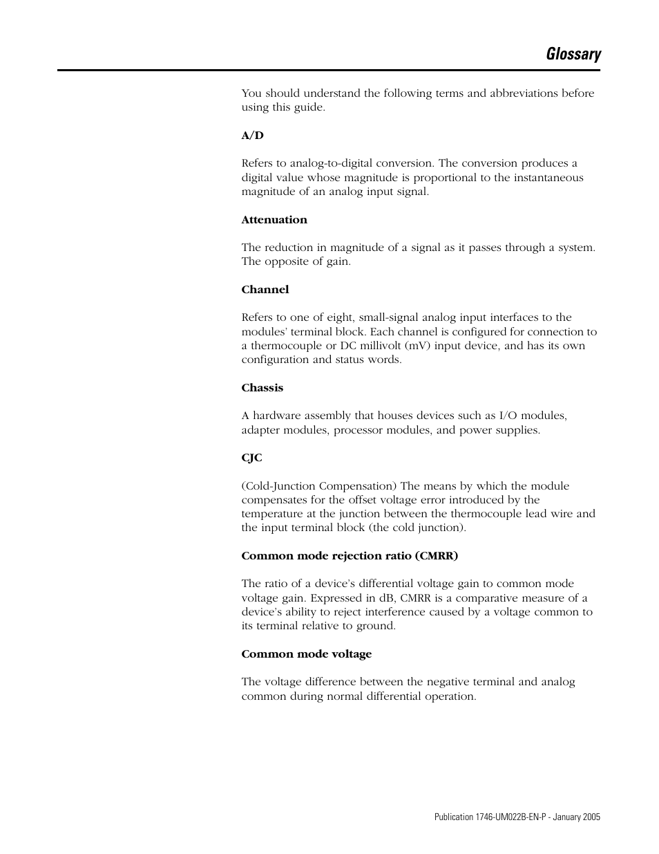 Glossary | Rockwell Automation 1746-NT8 SLC 500 Thermocouple/mV Analog Input Module User Manual User Manual | Page 103 / 110