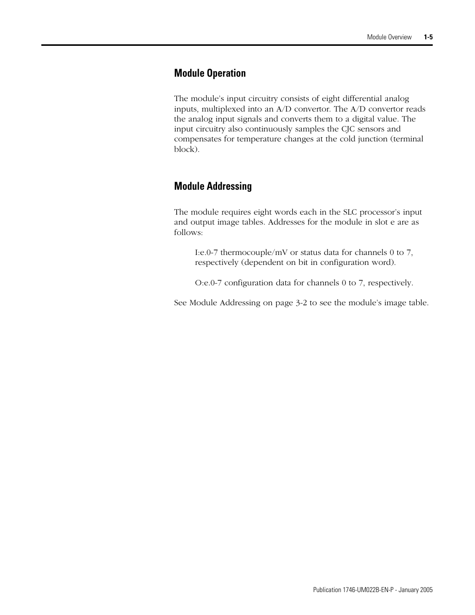 Module operation -5 module addressing -5, Module operation, Module addressing | Rockwell Automation 1746-NT8 SLC 500 Thermocouple/mV Analog Input Module User Manual User Manual | Page 15 / 110