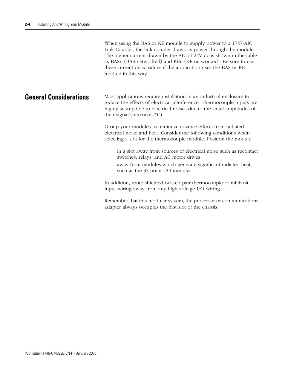 General considerations, General considerations -4 | Rockwell Automation 1746-NT8 SLC 500 Thermocouple/mV Analog Input Module User Manual User Manual | Page 22 / 110