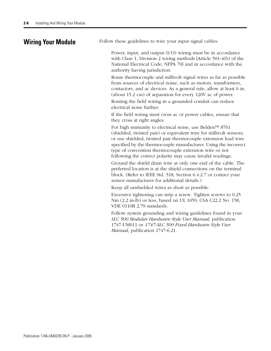 Wiring your module, Wiring your module -7 | Rockwell Automation 1746-NT8 SLC 500 Thermocouple/mV Analog Input Module User Manual User Manual | Page 26 / 110