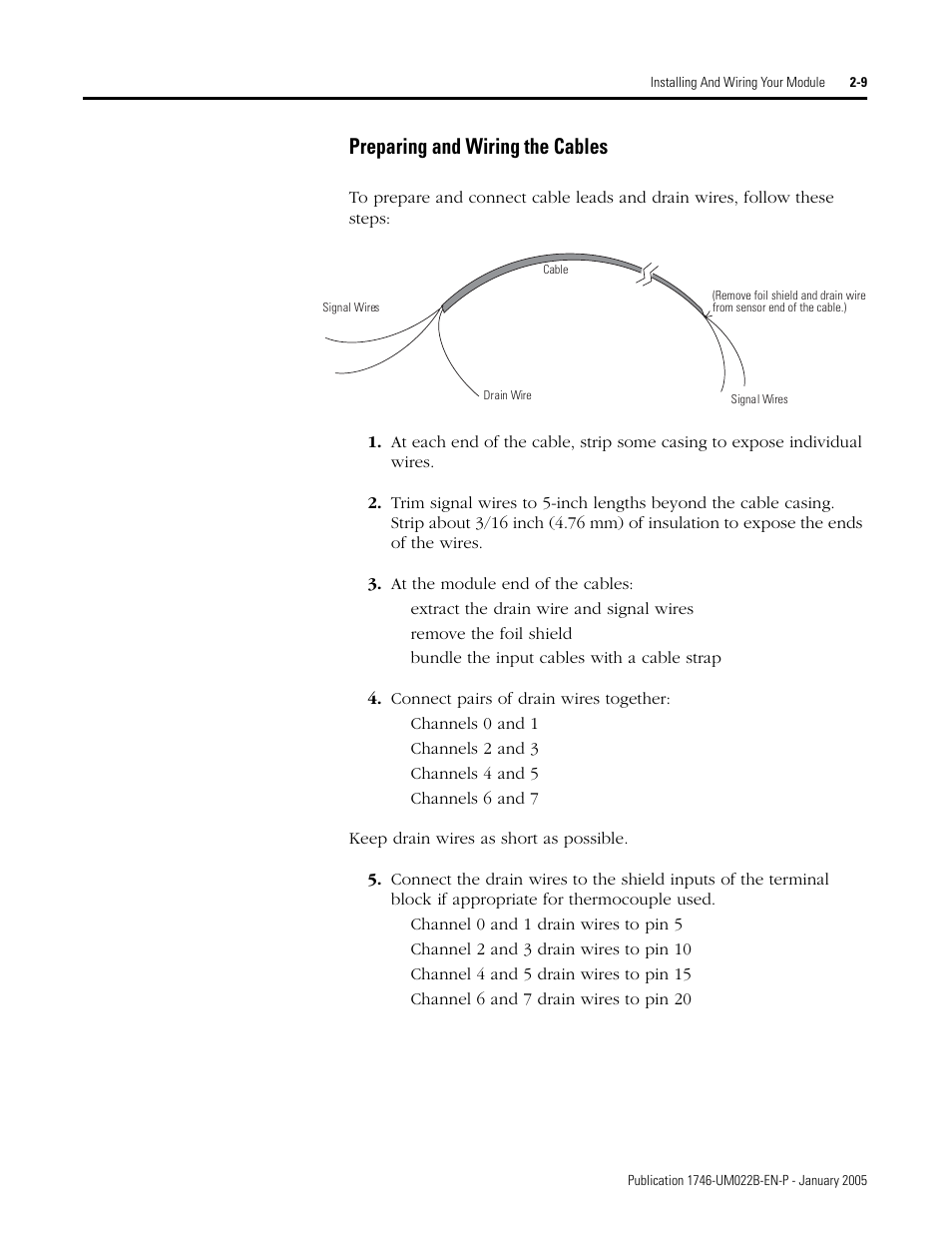 Preparing and wiring the cables -9, Preparing and wiring the cables | Rockwell Automation 1746-NT8 SLC 500 Thermocouple/mV Analog Input Module User Manual User Manual | Page 27 / 110