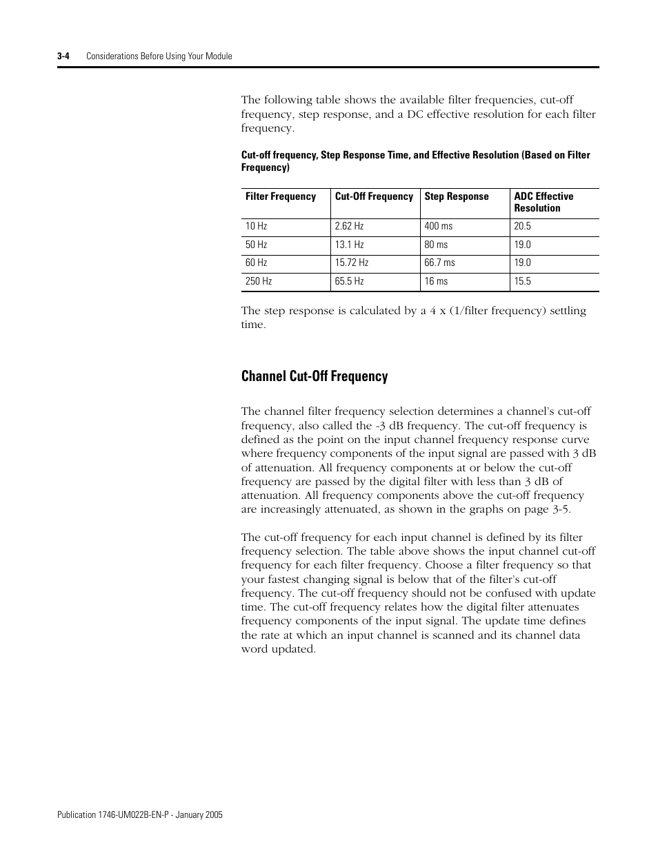 Channel cut-off frequencyc -4, Channel cut-off frequency | Rockwell Automation 1746-NT8 SLC 500 Thermocouple/mV Analog Input Module User Manual User Manual | Page 34 / 110
