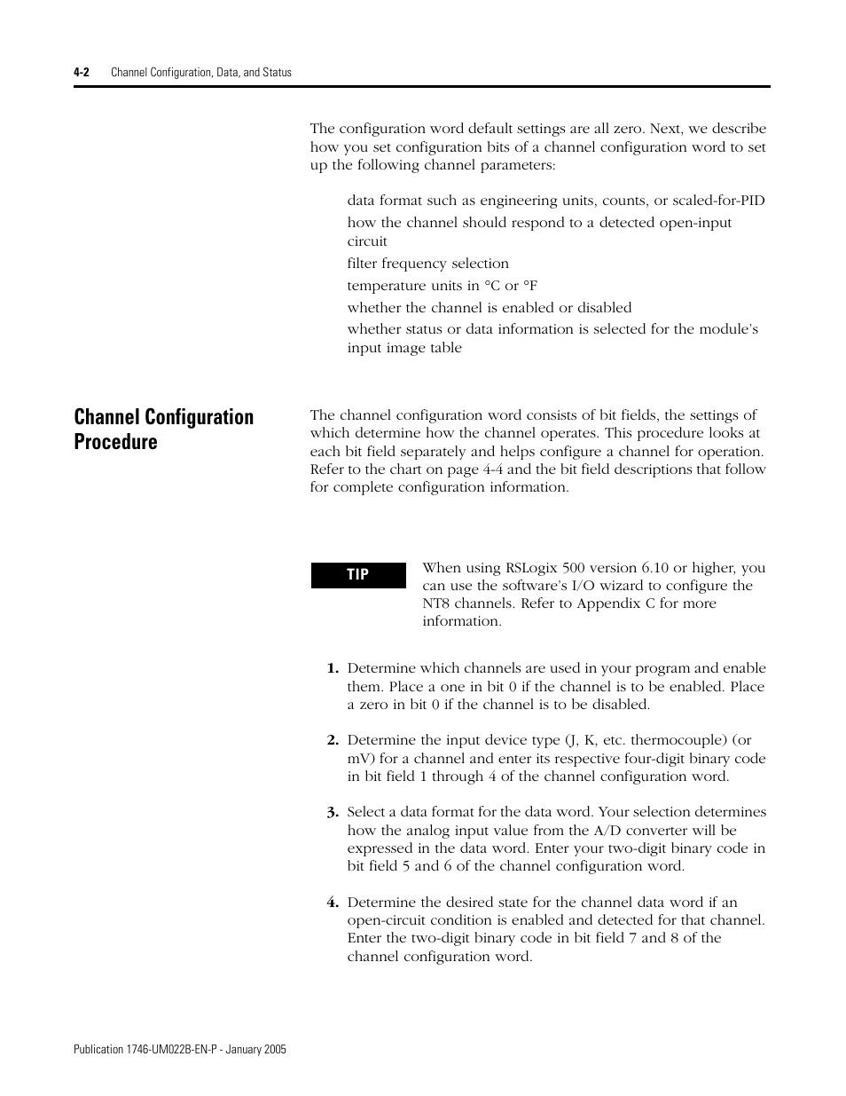 Channel configuration procedure, Channel configuration procedure -2 | Rockwell Automation 1746-NT8 SLC 500 Thermocouple/mV Analog Input Module User Manual User Manual | Page 42 / 110