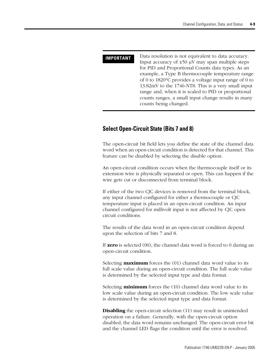 Select open-circuit state (bits 7 and 8) -9, Select open-circuit state (bits 7 and 8) | Rockwell Automation 1746-NT8 SLC 500 Thermocouple/mV Analog Input Module User Manual User Manual | Page 49 / 110