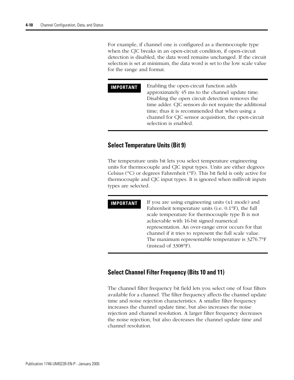 Select temperature units (bit 9), Select channel filter frequency (bits 10 and 11) | Rockwell Automation 1746-NT8 SLC 500 Thermocouple/mV Analog Input Module User Manual User Manual | Page 50 / 110