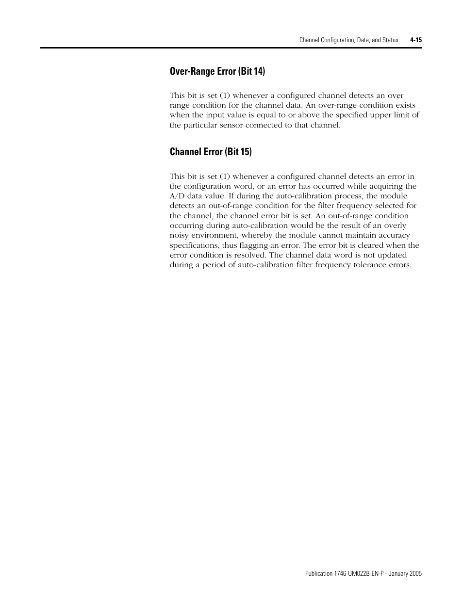 Over-range error (bit 14), Channel error (bit 15) | Rockwell Automation 1746-NT8 SLC 500 Thermocouple/mV Analog Input Module User Manual User Manual | Page 55 / 110