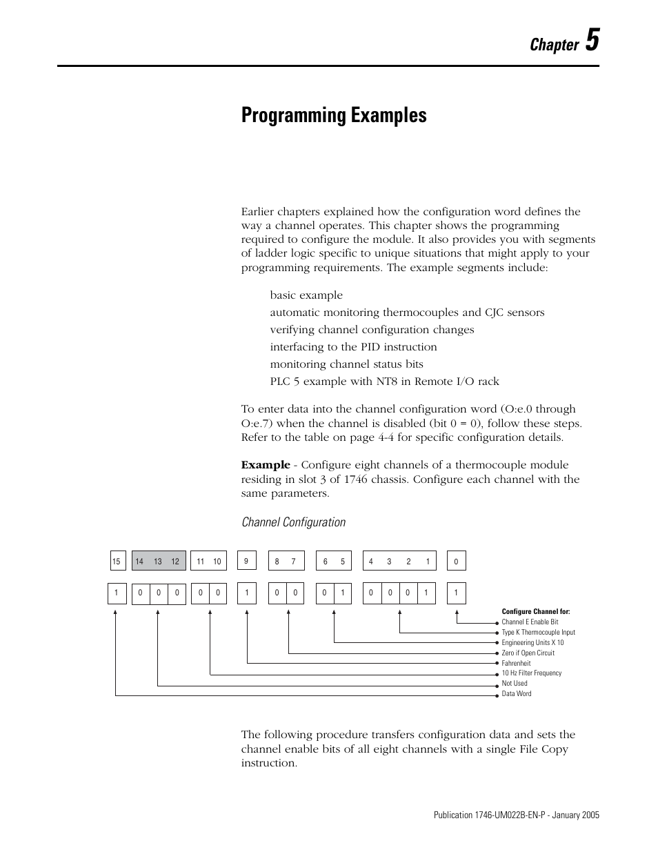 Programming examples, Chapter 5, Chapter | Rockwell Automation 1746-NT8 SLC 500 Thermocouple/mV Analog Input Module User Manual User Manual | Page 57 / 110