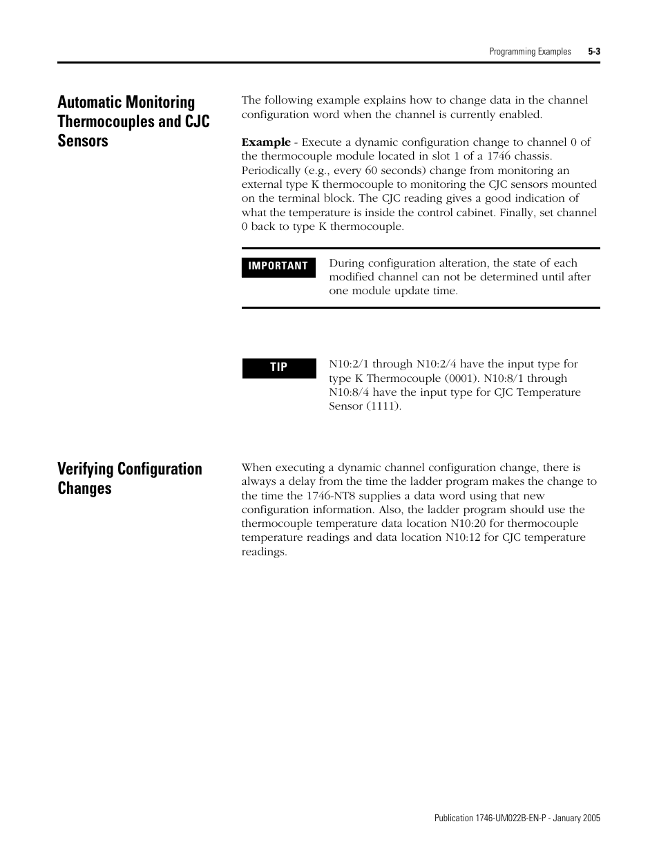 Automatic monitoring thermocouples and cjc sensors, Verifying configuration changes | Rockwell Automation 1746-NT8 SLC 500 Thermocouple/mV Analog Input Module User Manual User Manual | Page 59 / 110