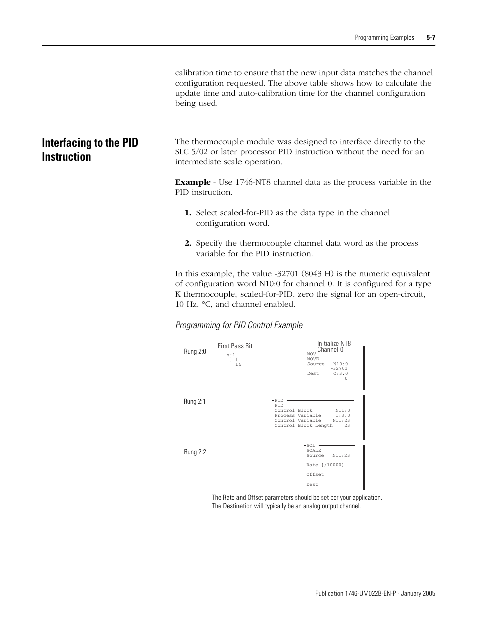 Interfacing to the pid instruction, Interfacing to the pid instruction -7, Programming for pid control example | Rockwell Automation 1746-NT8 SLC 500 Thermocouple/mV Analog Input Module User Manual User Manual | Page 63 / 110