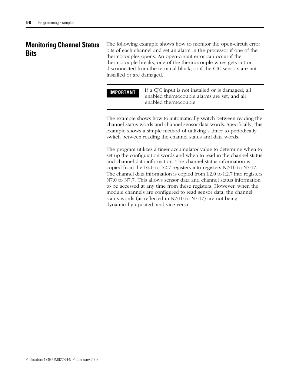Monitoring channel status bits, Monitoring channel status bits -8 | Rockwell Automation 1746-NT8 SLC 500 Thermocouple/mV Analog Input Module User Manual User Manual | Page 64 / 110