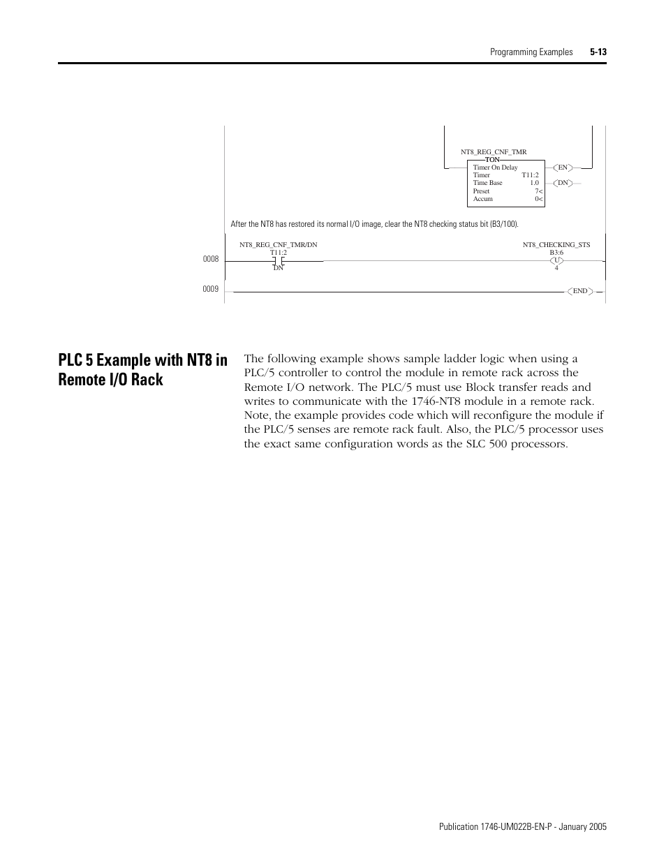 Plc 5 example with nt8 in remote i/o rack, Plc 5 example with nt8 in remote i/o rack -13 | Rockwell Automation 1746-NT8 SLC 500 Thermocouple/mV Analog Input Module User Manual User Manual | Page 69 / 110