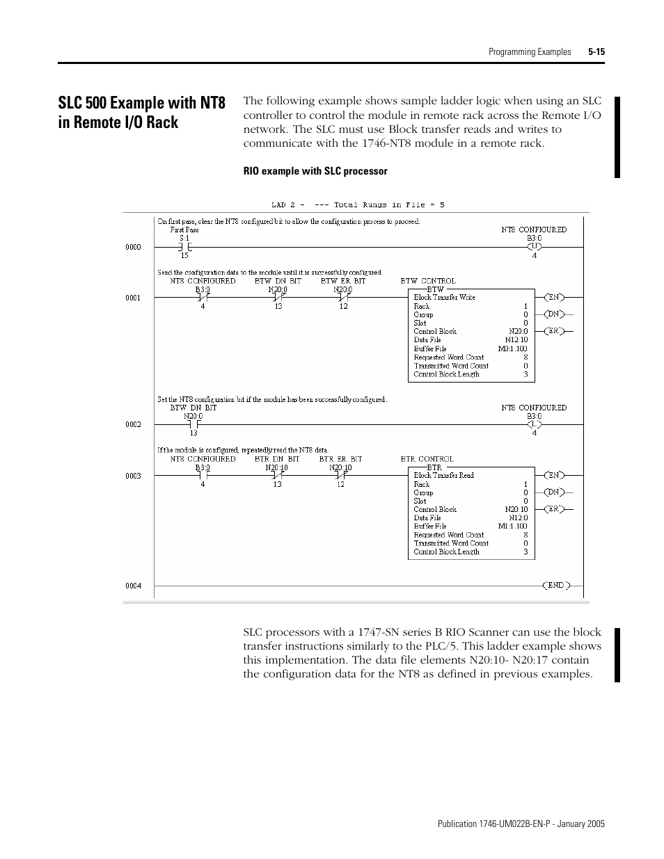 Slc 500 example with nt8 in remote i/o rack, Slc 500 example with nt8 in remote i/o rack -15 | Rockwell Automation 1746-NT8 SLC 500 Thermocouple/mV Analog Input Module User Manual User Manual | Page 71 / 110