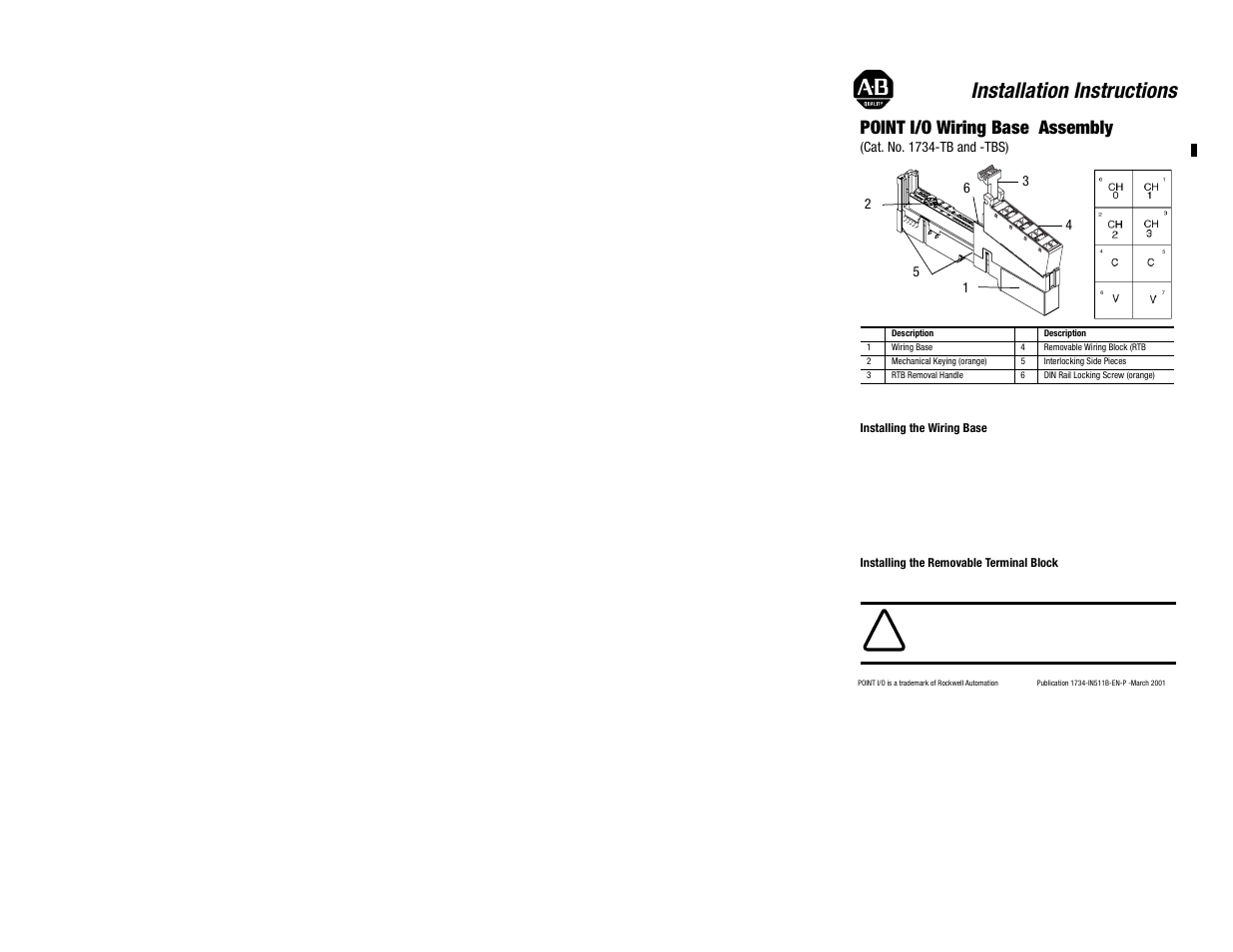 Rockwell Automation 1734-TB POINT I/O Wiring Base Assembly Installation User Manual | 2 pages