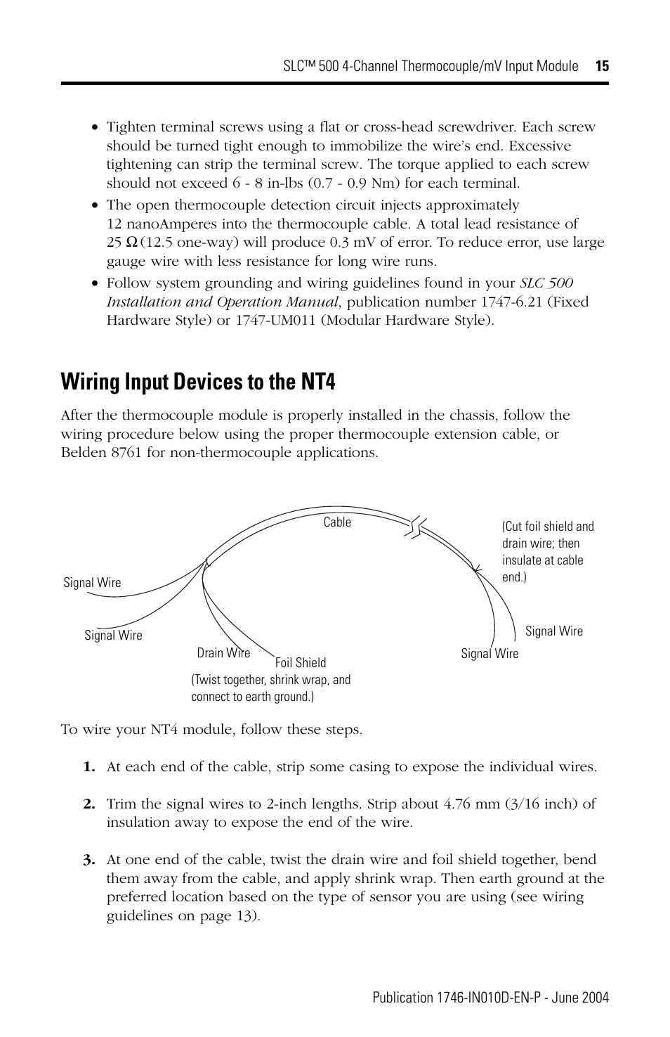 Wiring input devices to the nt4 | Rockwell Automation 1746-NT4 SLC 500 Thermocouple/mV Input Module Installation Instructions User Manual | Page 15 / 24