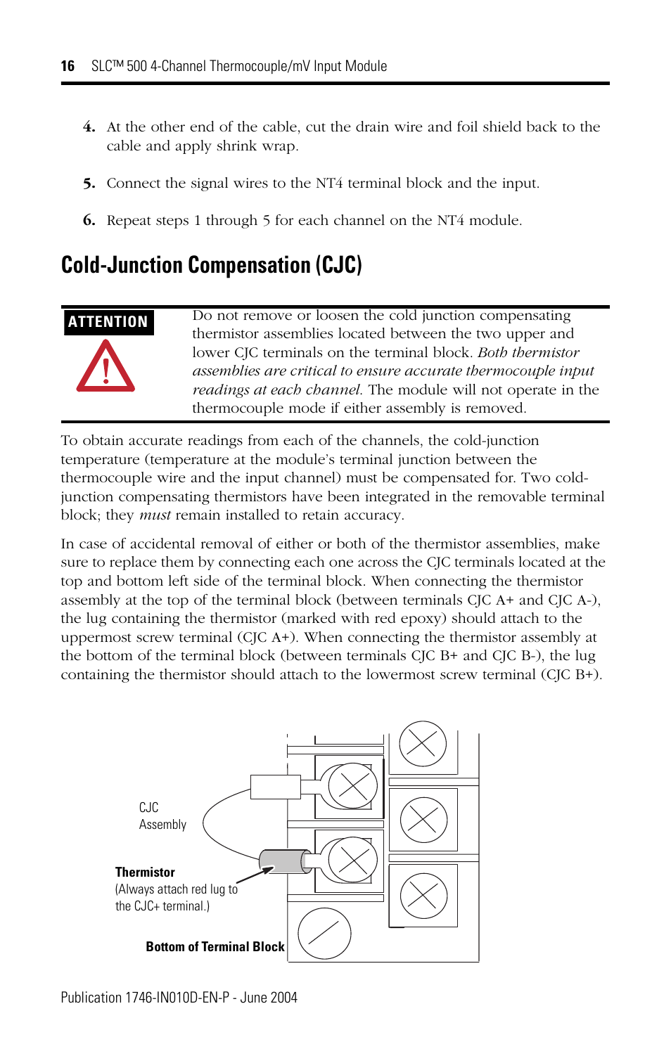 Cold-junction compensation (cjc) | Rockwell Automation 1746-NT4 SLC 500 Thermocouple/mV Input Module Installation Instructions User Manual | Page 16 / 24