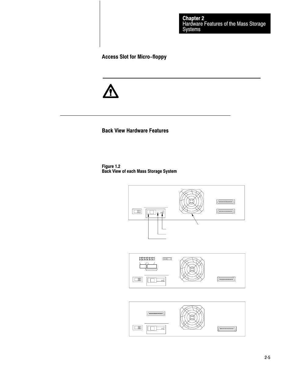 Access slot for micro-floppy, Back view hardware features | Rockwell Automation 1770-M12 Mass Storage Systems User Manual | Page 11 / 75